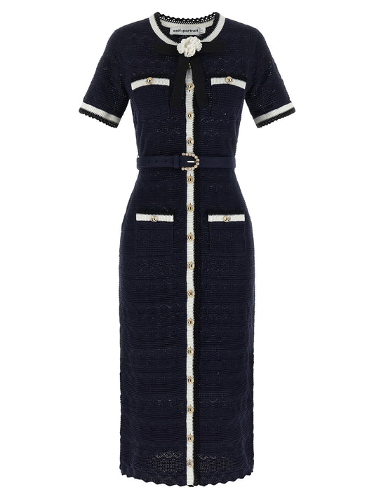 Robe midi Self-Portrait en coton bleu