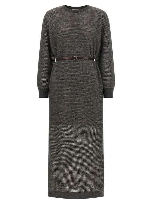 Robe midi en laine grise Brunello Cucinelli