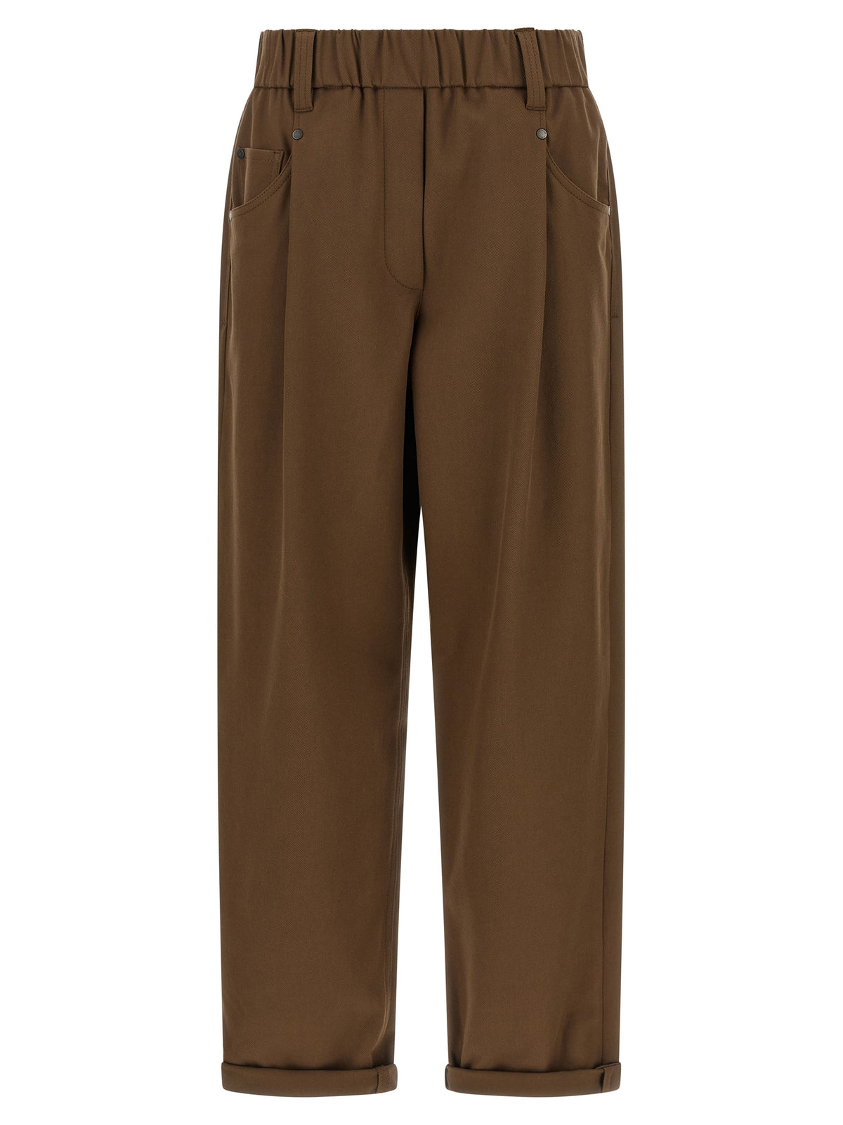 Pantalon décontracté en coton marron Brunello Cucinelli