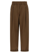 Pantalon décontracté en coton marron Brunello Cucinelli