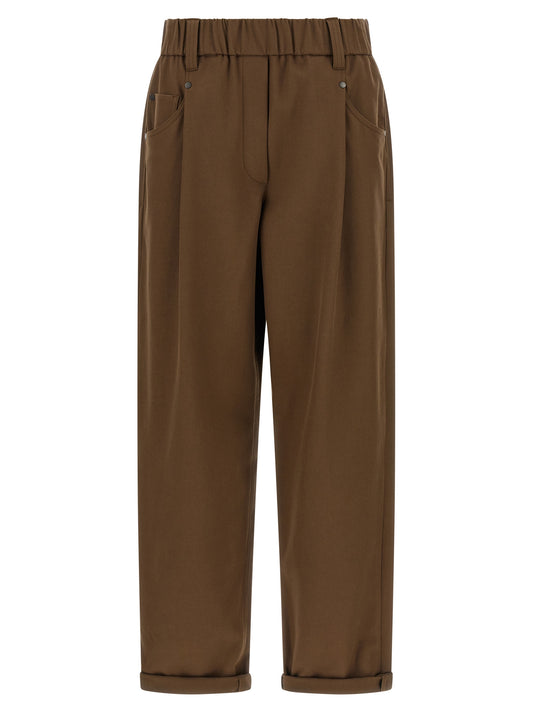 Pantalon décontracté en coton marron Brunello Cucinelli