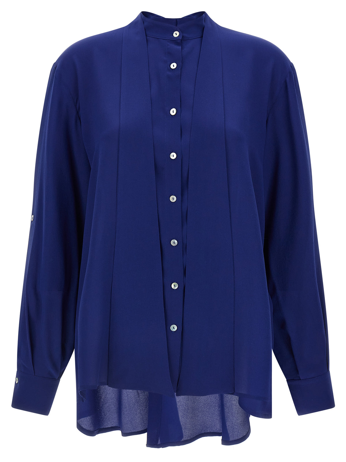 DI.LA3 PARI' Blue Silk Blouse - Elegant Lavallière Collar