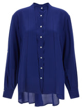 DI.LA3 PARI' Blue Silk Blouse - Elegant Lavallière Collar