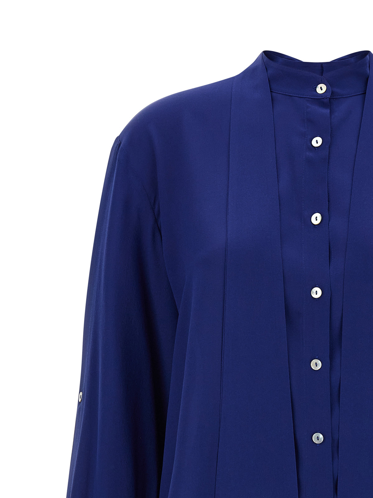 DI.LA3 PARI' Blue Silk Blouse - Elegant Lavallière Collar