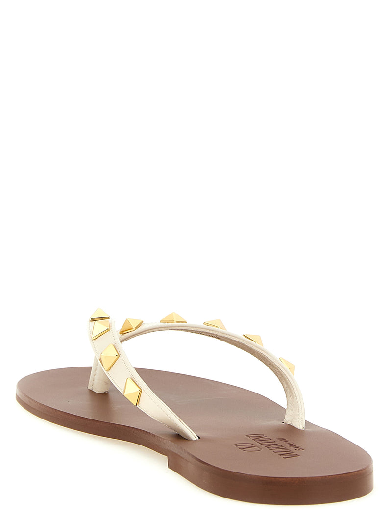 Valentino Garavani White Calfskin Thong Rockstud Slides