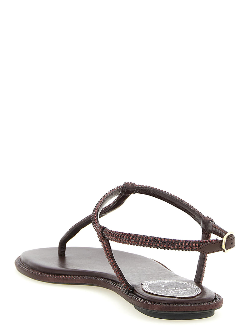 RENE CAOVILLA Sandales Plates en Viscose Marron