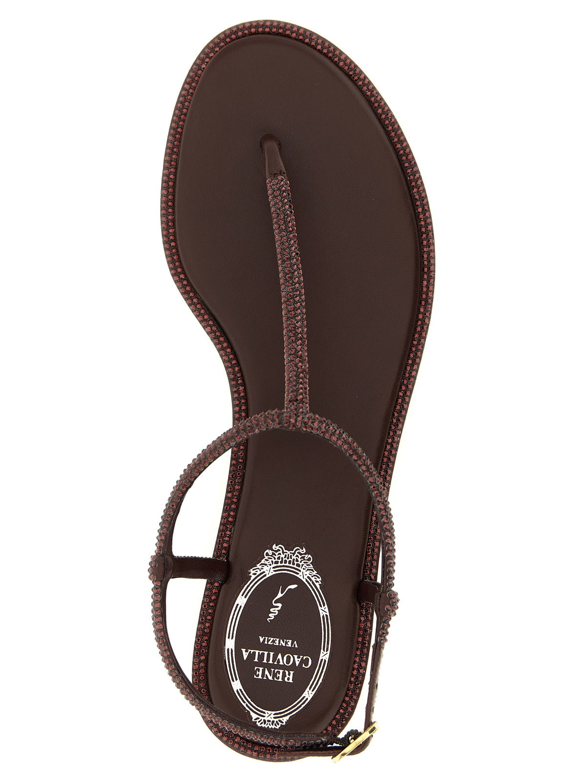 RENE CAOVILLA Sandales Plates en Viscose Marron