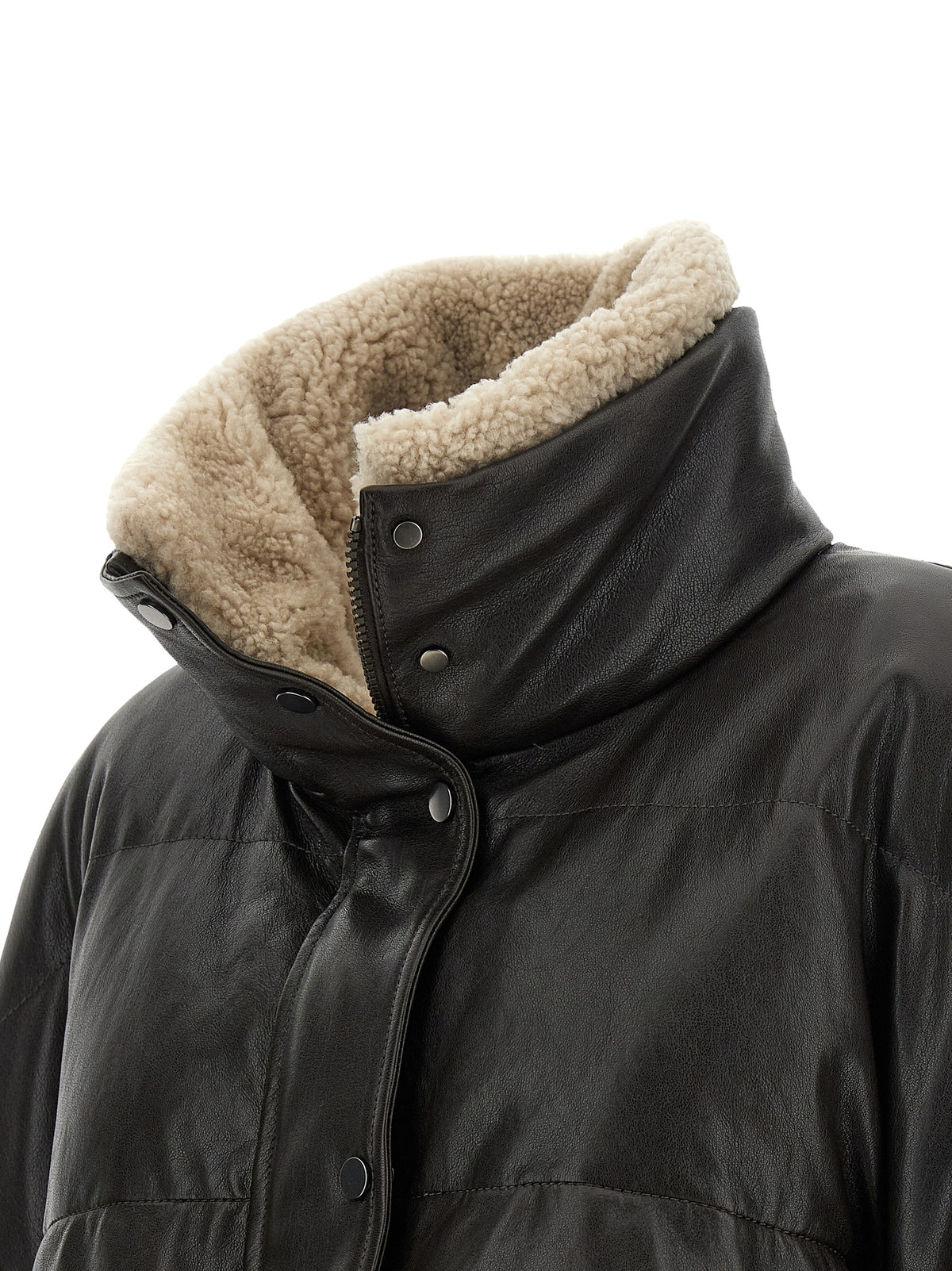 Brunello Cucinelli Blouson en cuir d'agneau marron