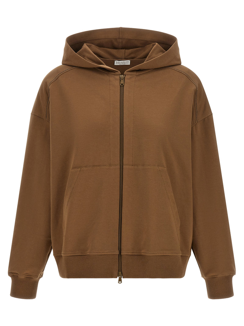 Brunello Cucinelli Sweat à capuche marron en coton