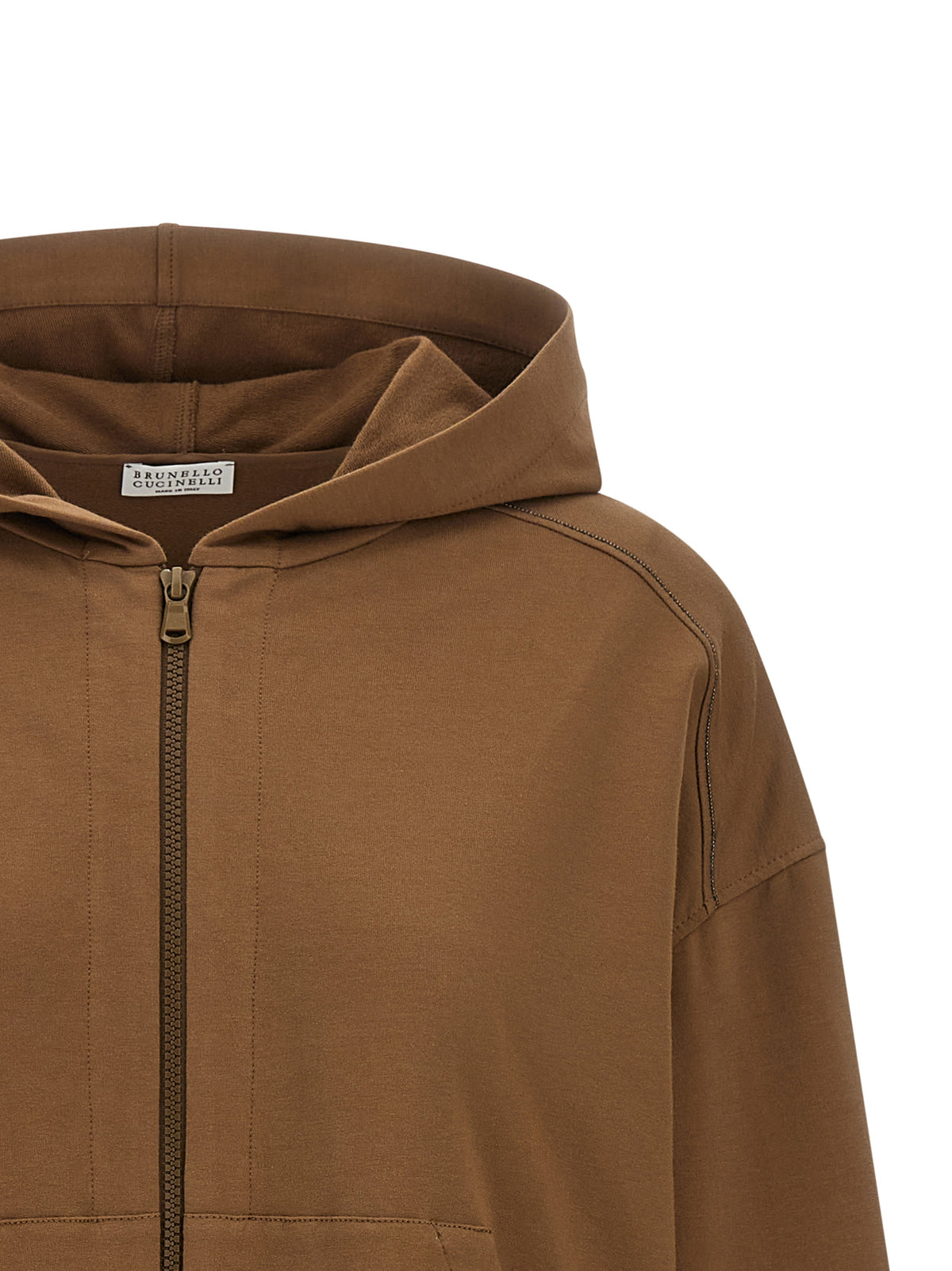 Brunello Cucinelli Sweat à capuche marron en coton
