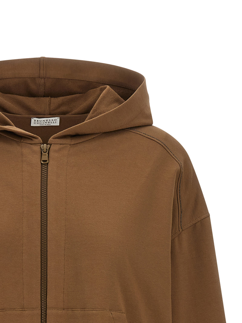 Brunello Cucinelli Sweat à capuche marron en coton
