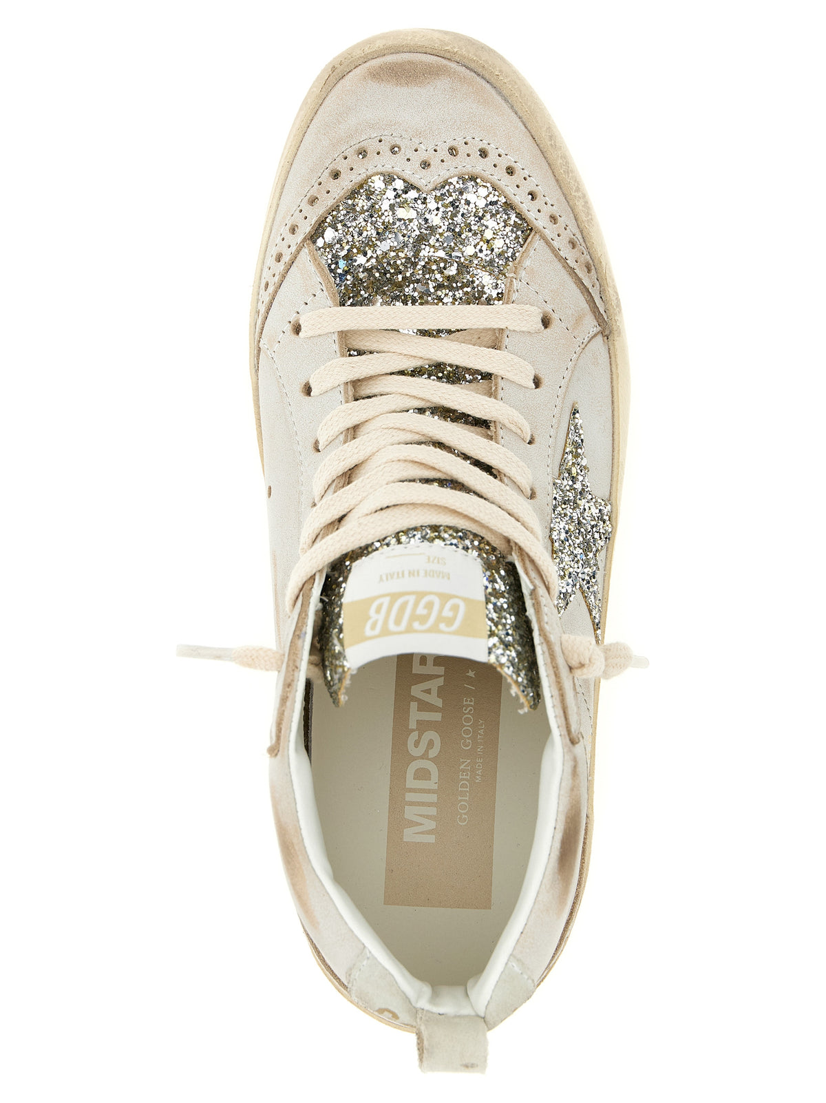 Golden Goose Mid Star Beige Leather High Top Sneakers
