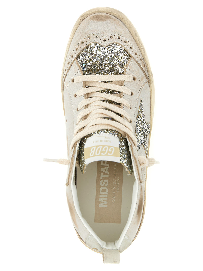Golden Goose Mid Star Beige Leather High Top Sneakers