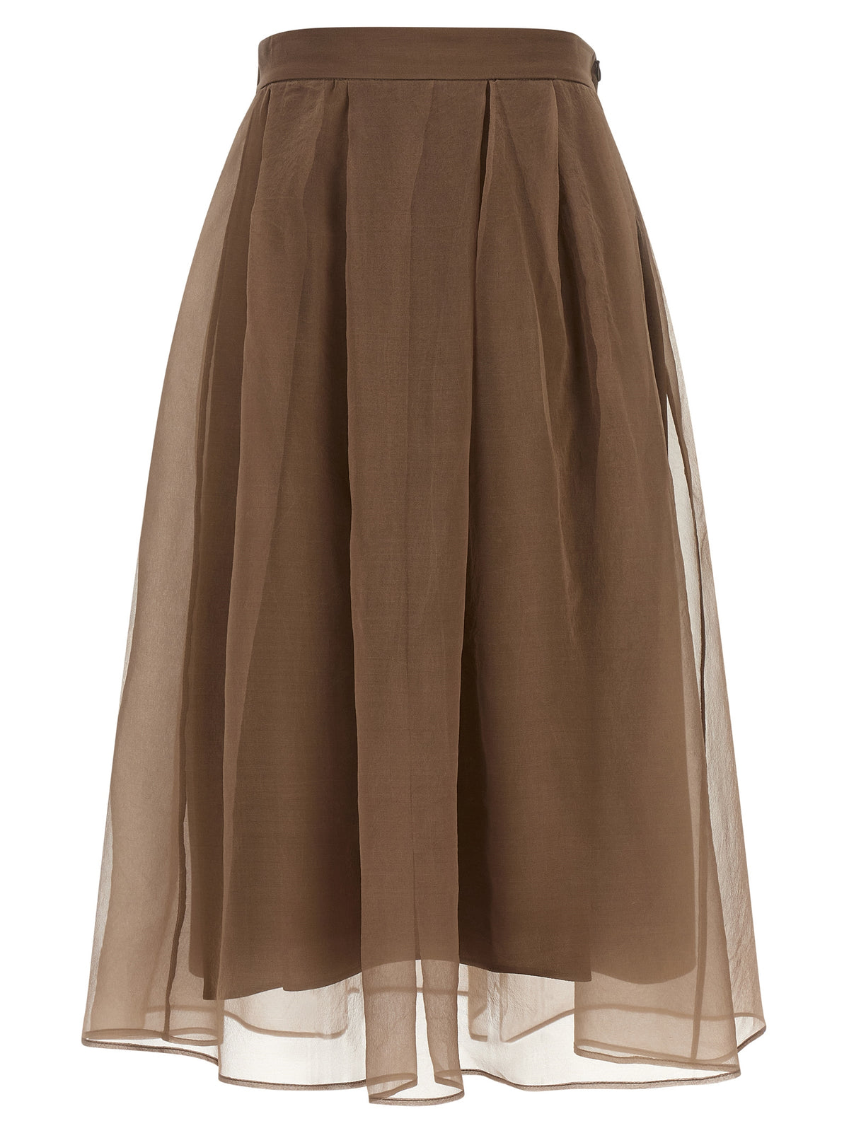 Jupe midi en soie marron Brunello Cucinelli