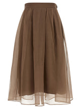 Jupe midi en soie marron Brunello Cucinelli