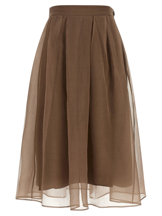 Jupe midi en soie marron Brunello Cucinelli