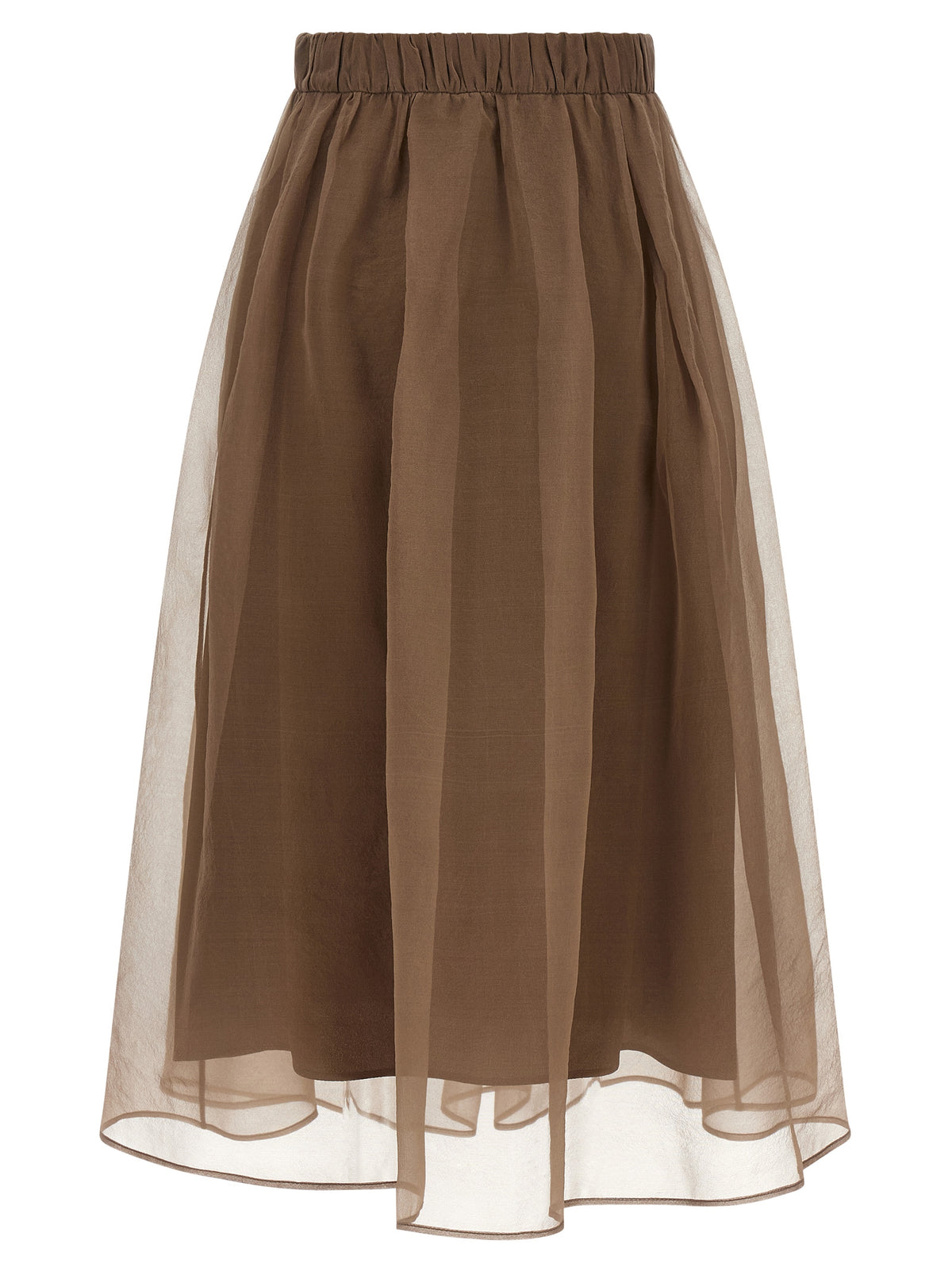 Jupe midi en soie marron Brunello Cucinelli