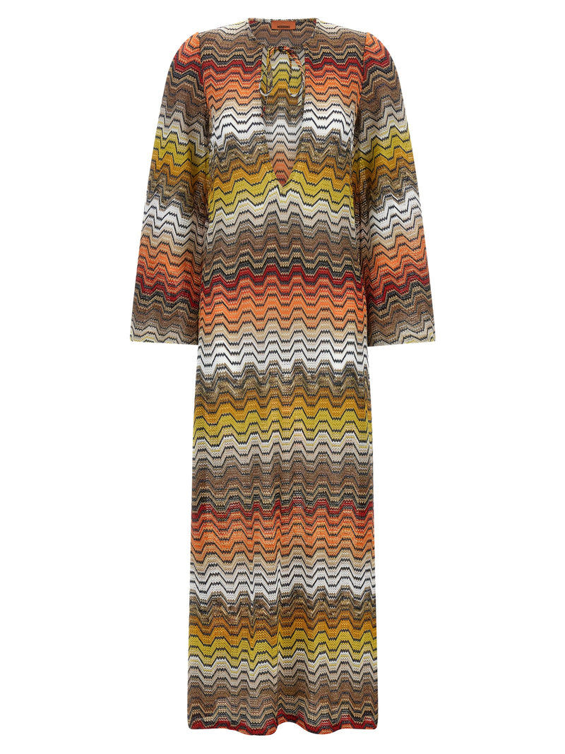Missoni Multicolor Viscose Longsleeve Dress with Greek Motif