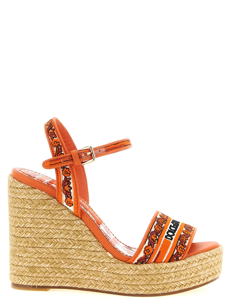 Sandales compensées Dolce & Gabbana en coton orange