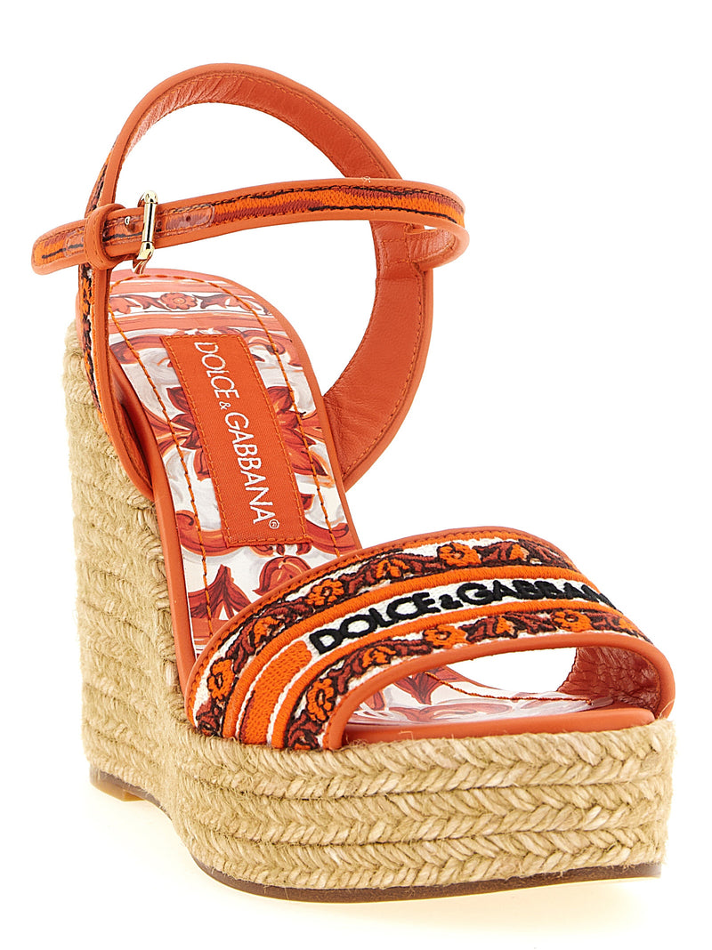 Sandales compensées Dolce & Gabbana en coton orange