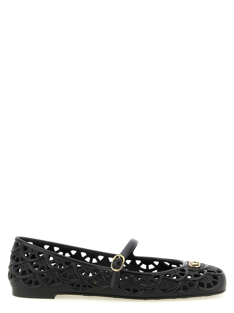 Valentino Garavani Ondette Black Polyvinyl Ballet Flats