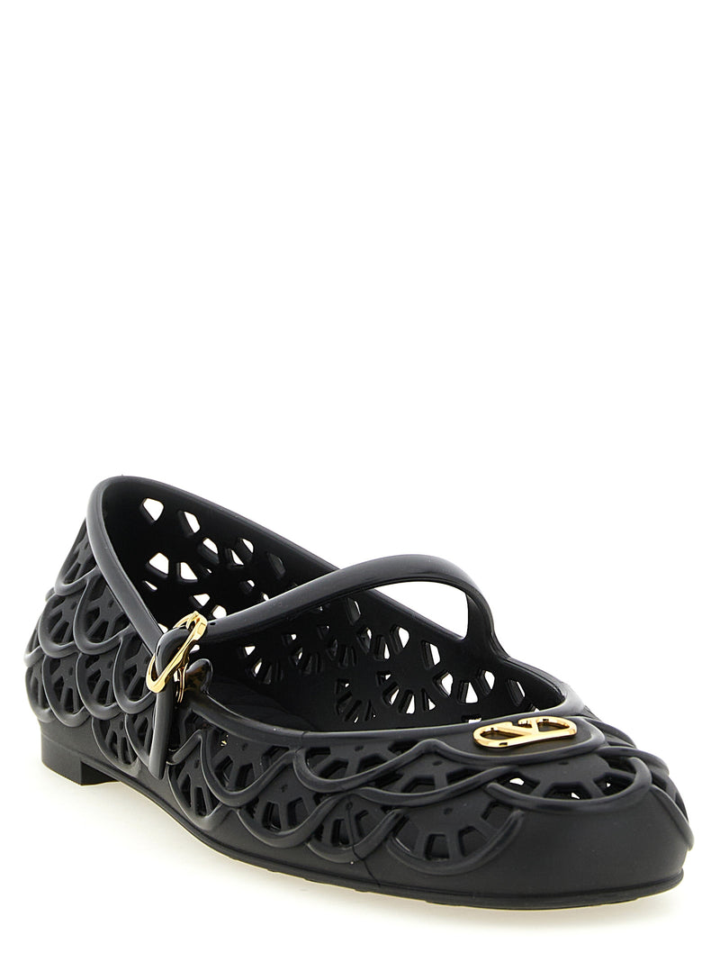Valentino Garavani Ondette Black Polyvinyl Ballet Flats
