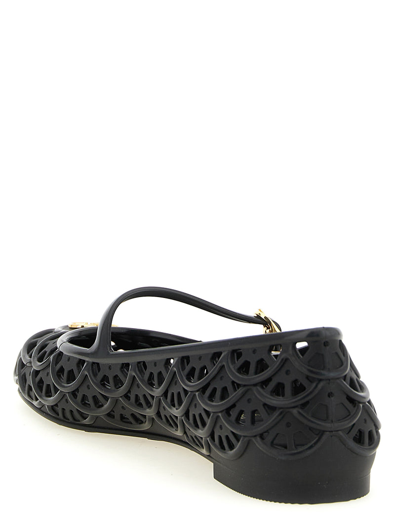 Valentino Garavani Ondette Black Polyvinyl Ballet Flats