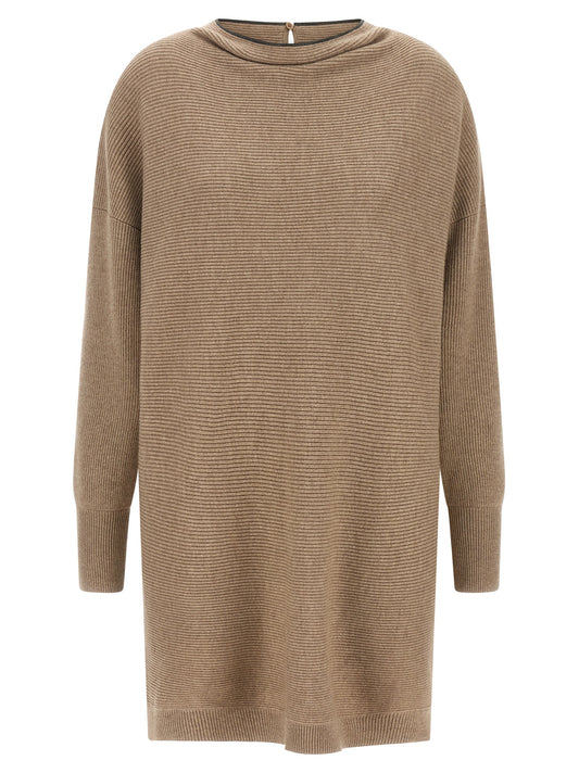 Brunello Cucinelli Robe courte beige en laine vierge