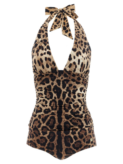Dolce & Gabbana Brown Polyamide One-Piece Swimsuit