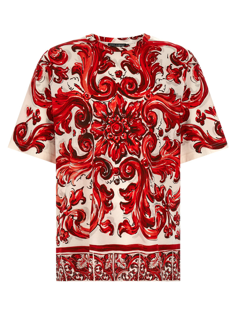 Dolce & Gabbana Multicolor Cotton T-Shirt - Maiolica Print
