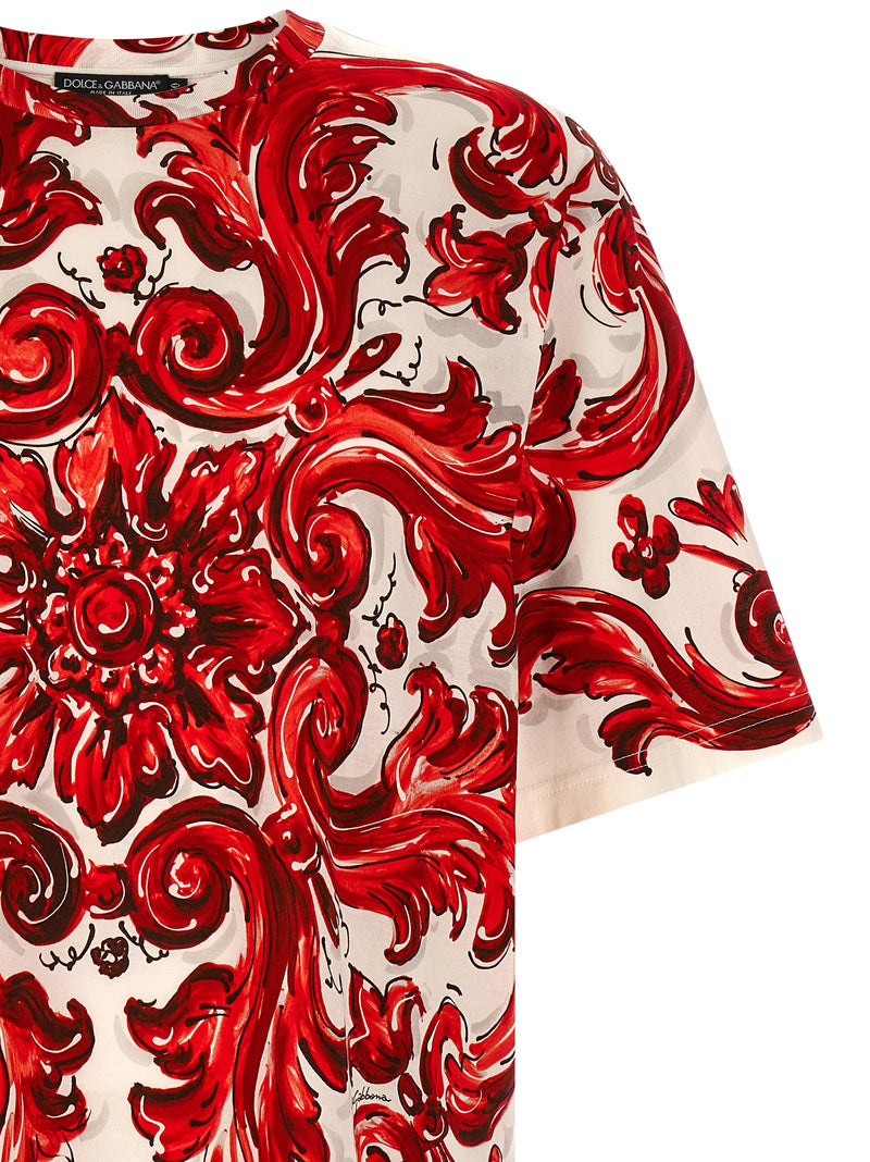 Dolce & Gabbana Multicolor Cotton T-Shirt - Maiolica Print