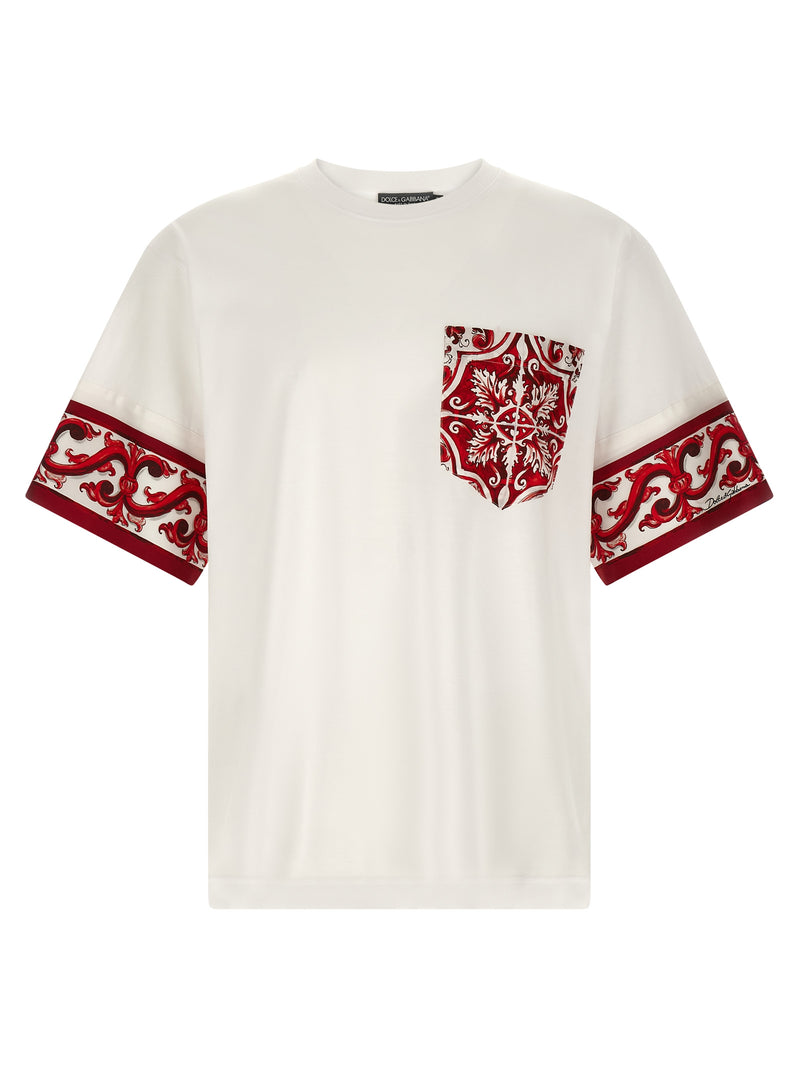 Dolce & Gabbana Multicolor Cotton T-Shirt with Maiolica Print