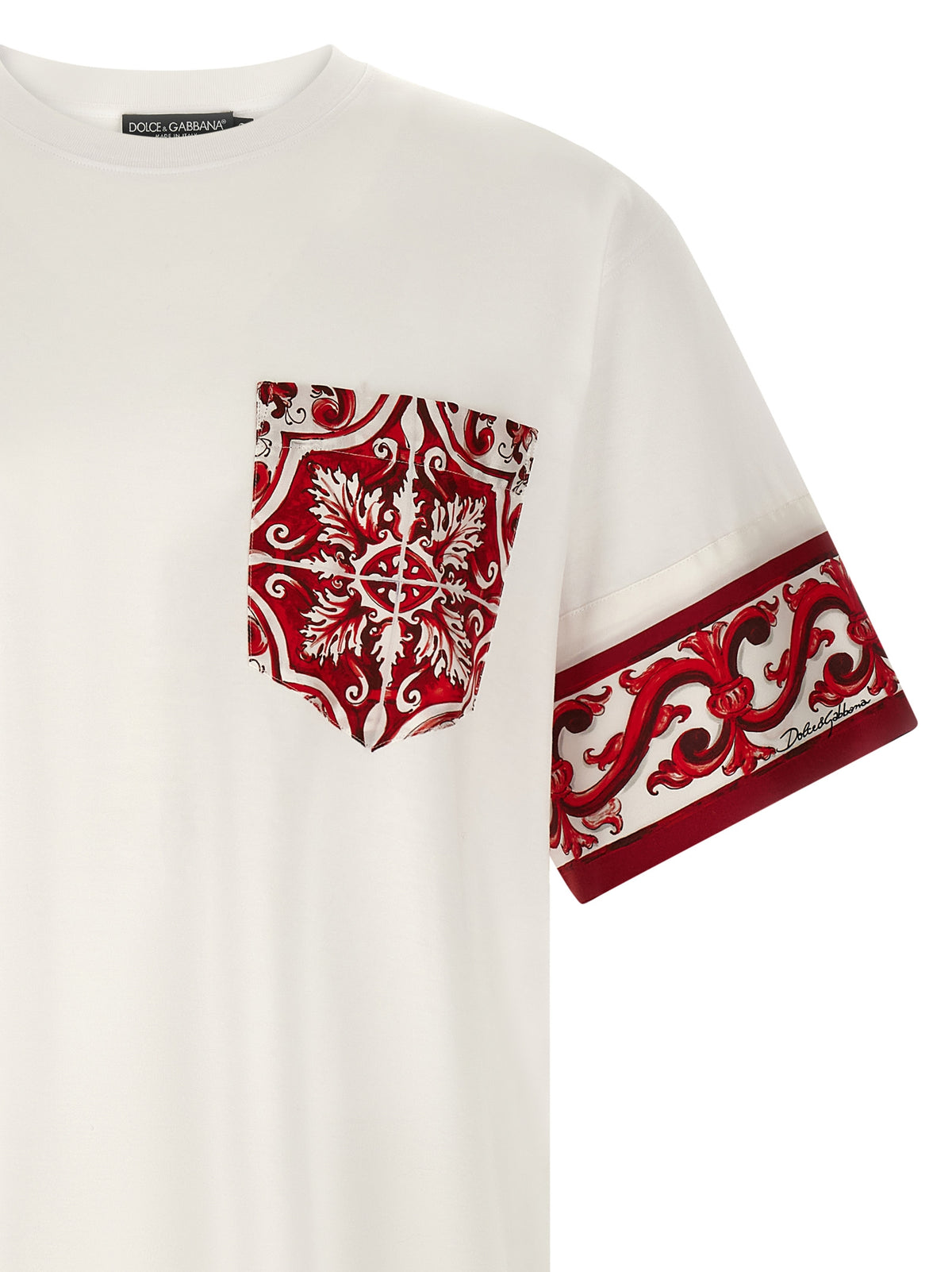 Dolce & Gabbana Multicolor Cotton T-Shirt avec Imprimé Maiolica