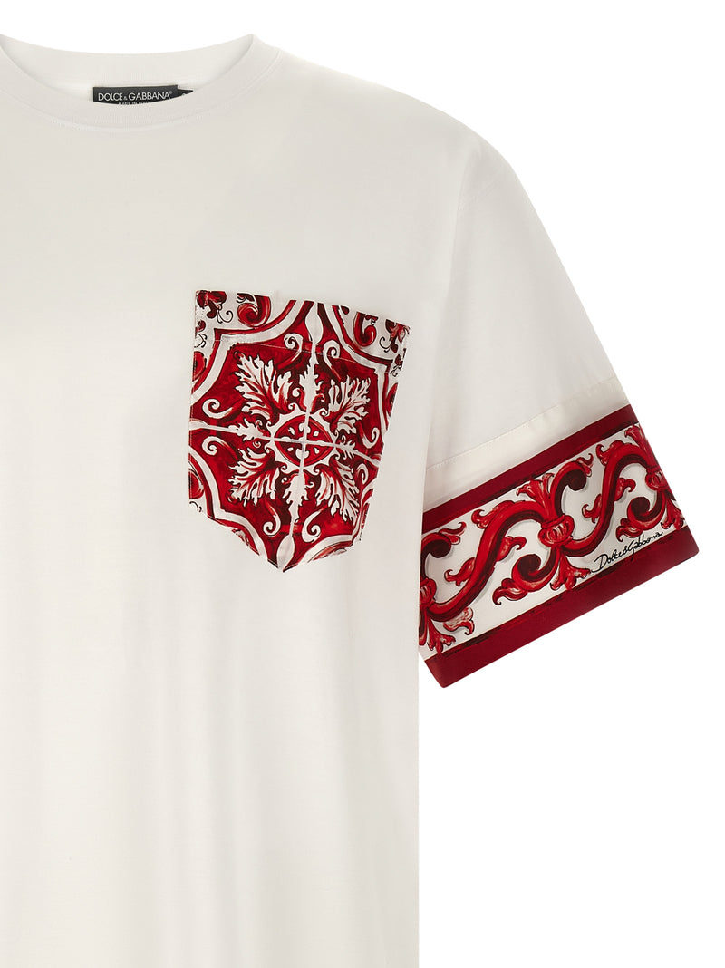 Dolce & Gabbana Multicolor Cotton T-Shirt with Maiolica Print