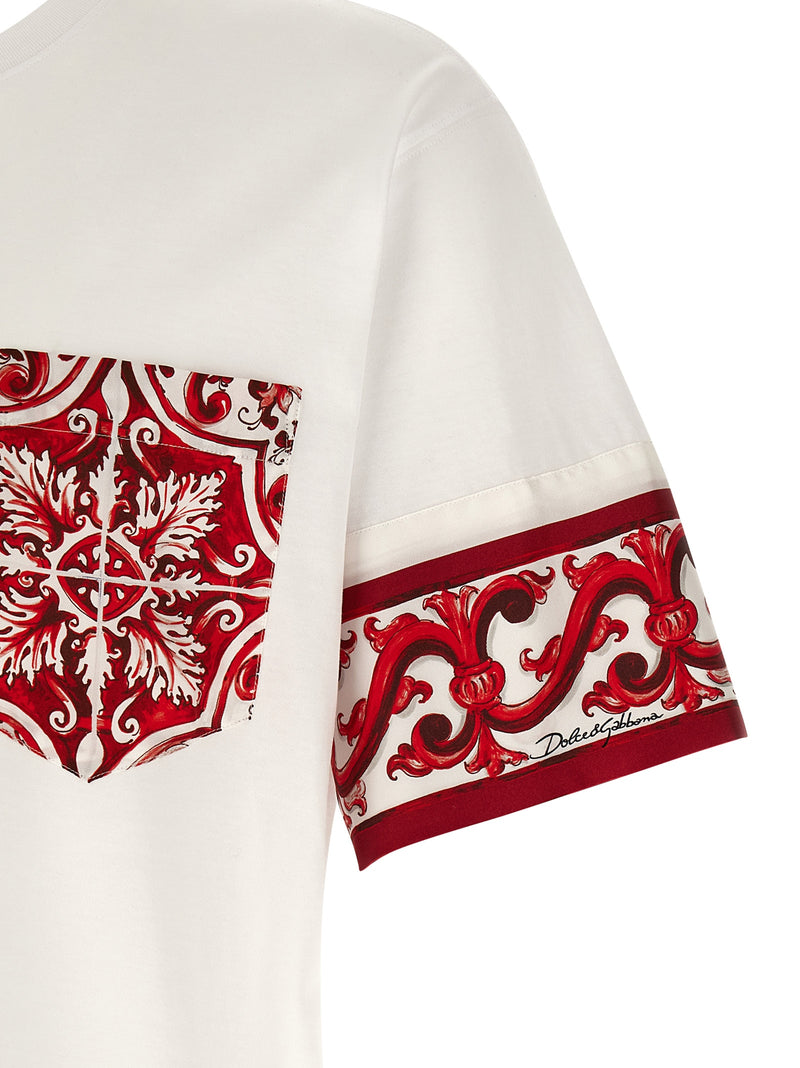 Dolce & Gabbana Multicolor Cotton T-Shirt with Maiolica Print