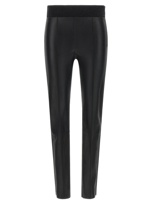 Brunello Cucinelli Legging en cuir d'agneau noir