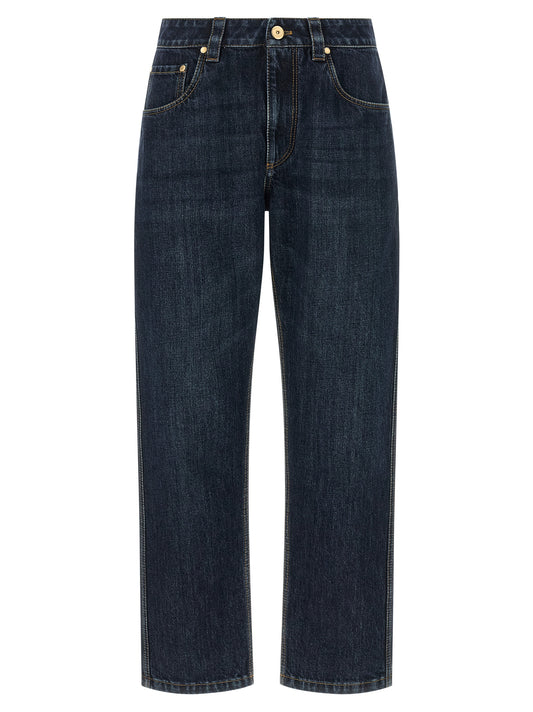 Jean droit en coton bleu Brunello Cucinelli