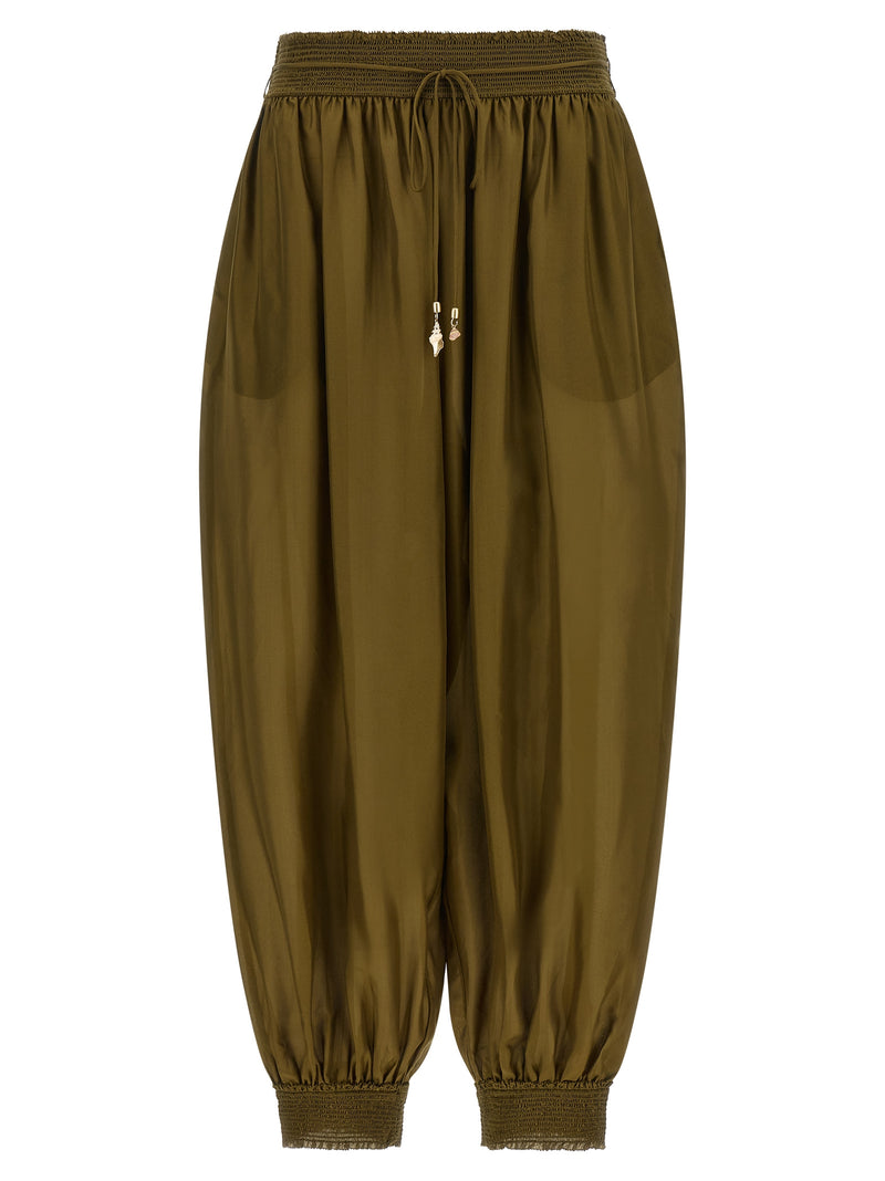 Zimmermann Mahon Bicolor Silk Casual Pants in Green