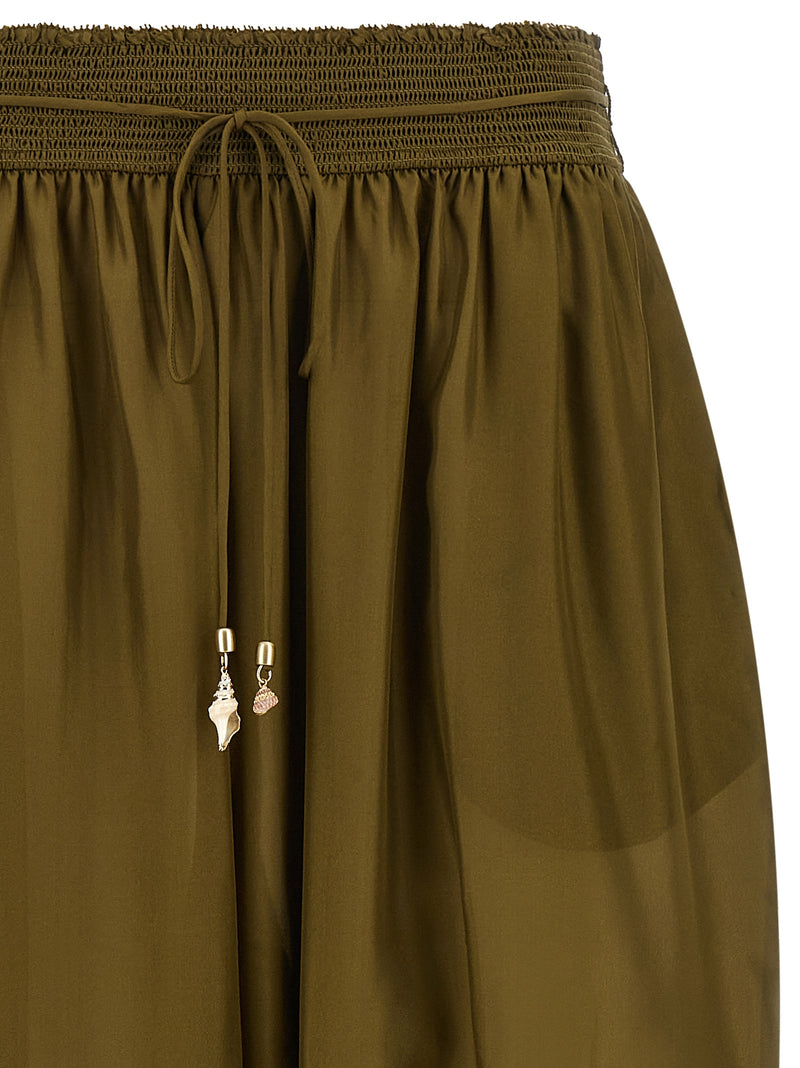 Zimmermann Mahon Bicolor Silk Casual Pants in Green