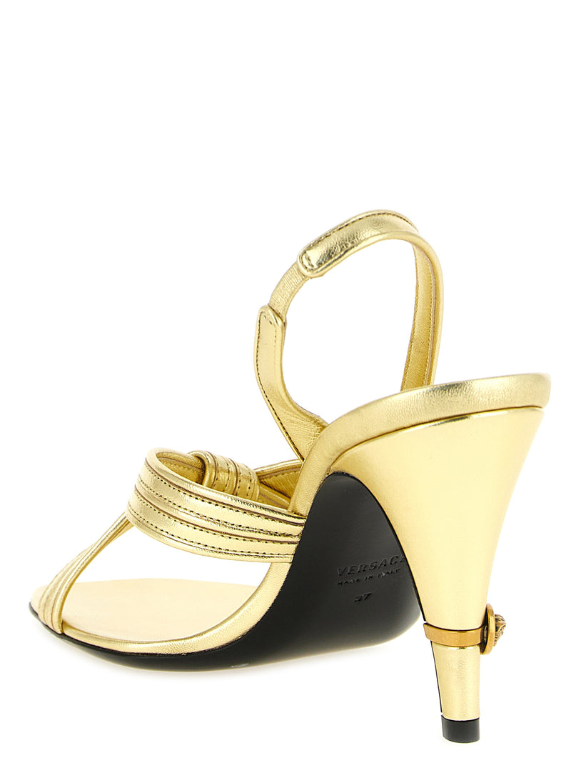 Sandales à talon aiguille en cuir d'agneau doré Versace
