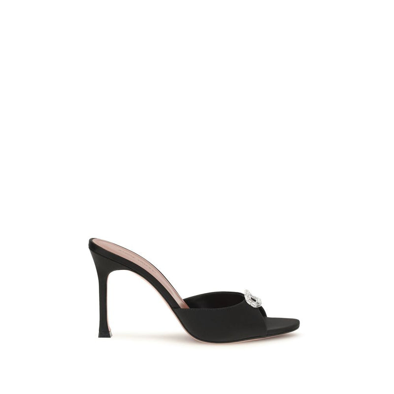 Amina Muaddi Camelia Black Silk Stiletto Heel Sandals