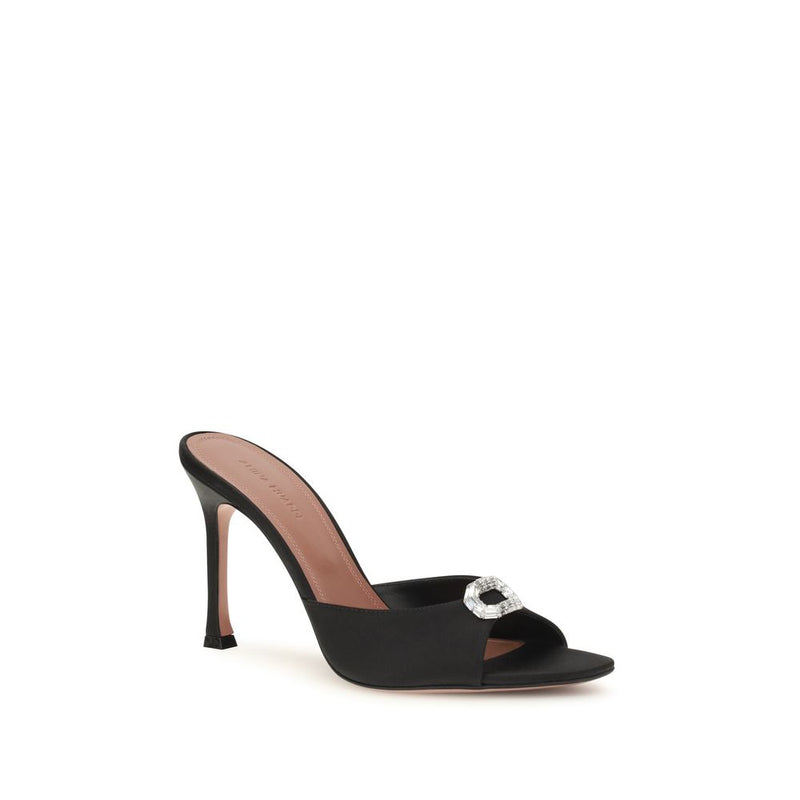 Amina Muaddi Camelia Black Silk Stiletto Heel Sandals