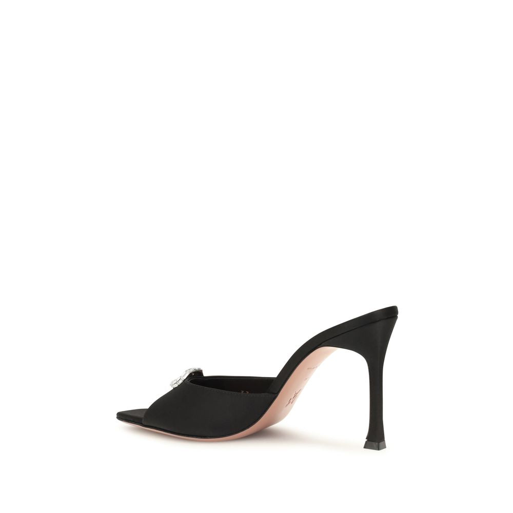 Amina Muaddi Camelia Black Silk Stiletto Heel Sandals