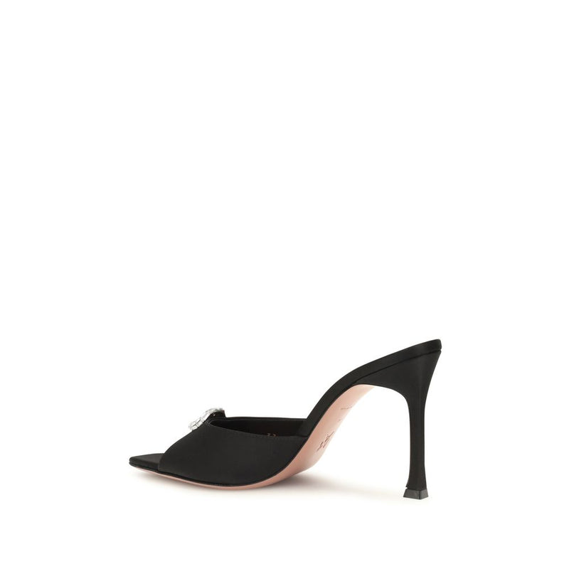 Amina Muaddi Camelia Black Silk Stiletto Heel Sandals