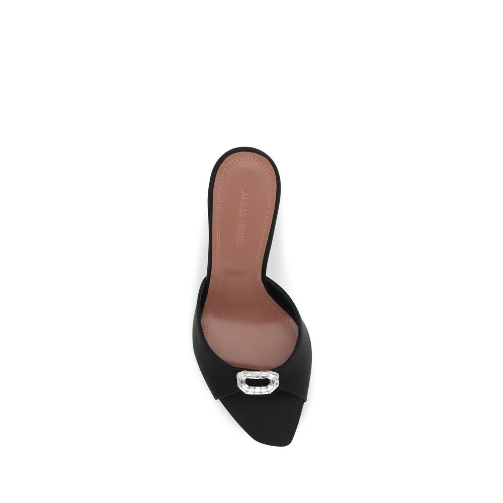 Amina Muaddi Camelia Black Silk Stiletto Heel Sandals