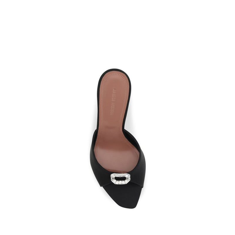 Amina Muaddi Camelia Black Silk Stiletto Heel Sandals