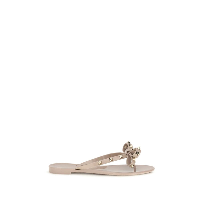 Valentino Garavani Beige Cotton Flip-Flop Sandals