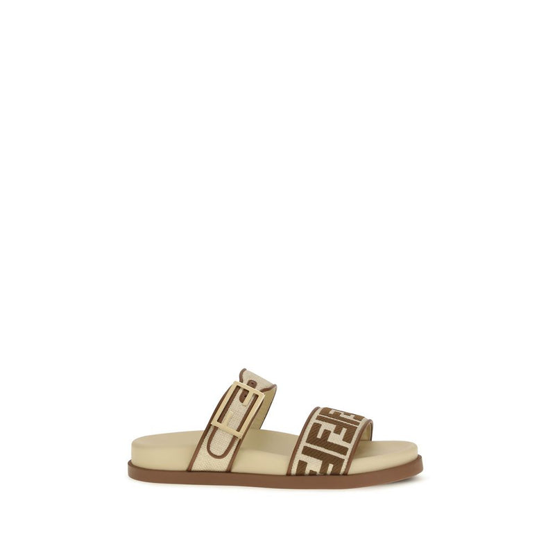 Fendi Brown Raffia Flat Sandals - Feel Slide Sandals