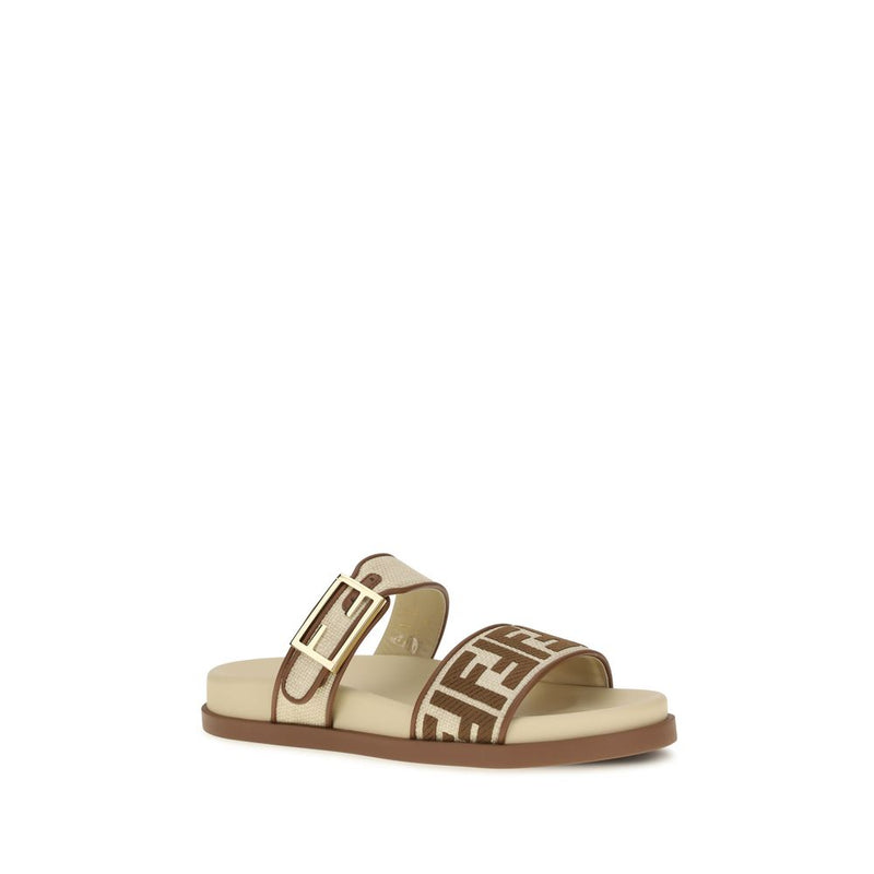 Fendi Brown Raffia Flat Sandals - Feel Slide Sandals