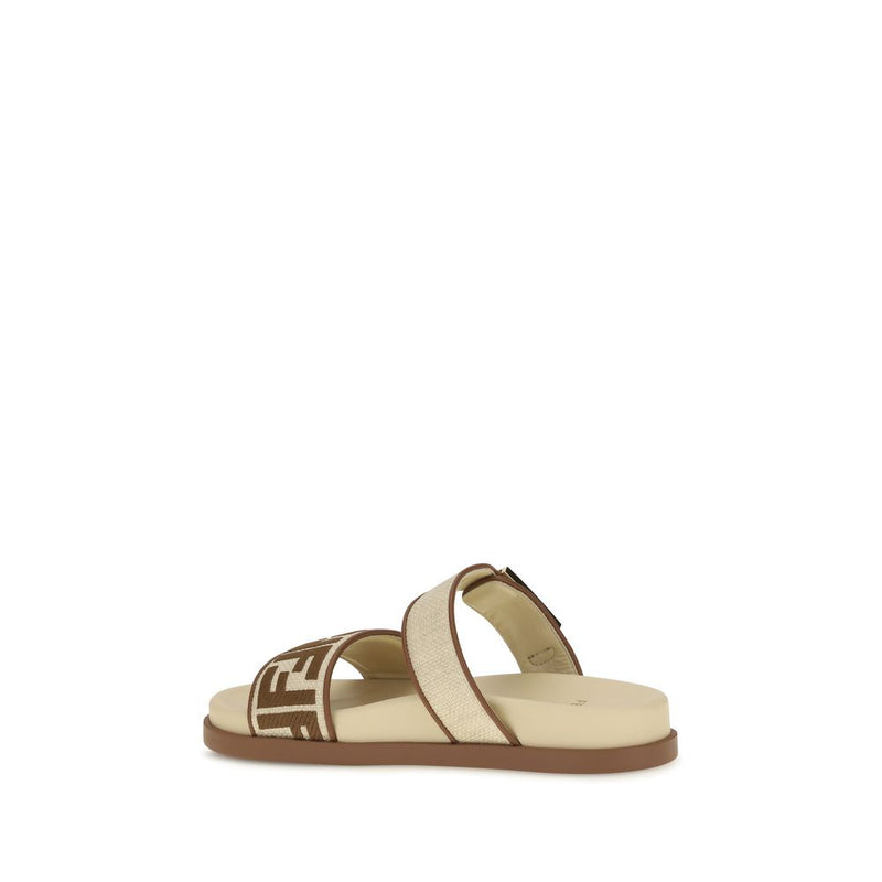 Fendi Brown Raffia Flat Sandals - Feel Slide Sandals